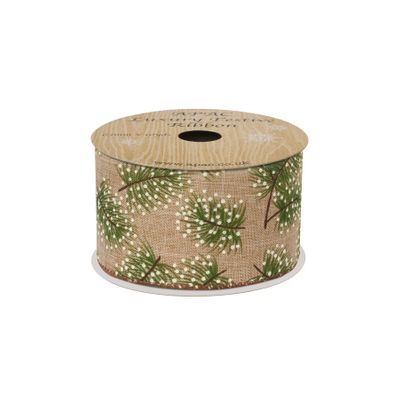 Natural Green snowy spruce ribbon 63mm x 10yds