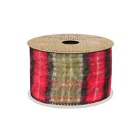 Red & green fleecy checked reversable ribbon 63mm x10yds