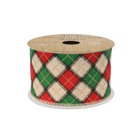 Red & Green Argyle diamond with gold glitter 63mm x 10yds
