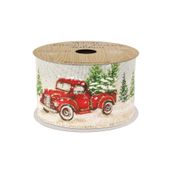 Cream Gold Red pick up truck with presents Ribbon 63mm x 10yds