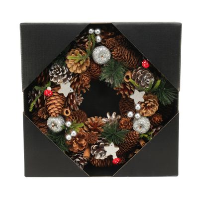 30cm Woodland / Wooden Silver Stars / Fruit wreath