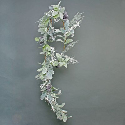 Lambs ear, Holly, Cone, and White Berry flocked garland 180cm