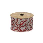 Grey with red glitter berries ribbon 63mm x 10yds