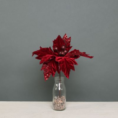 Poinsettia Pick Velvet Burgundy Medium