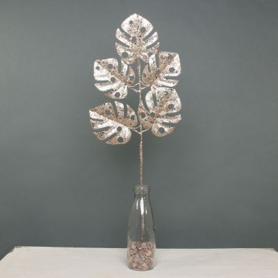 Glitter monstera leaf spray champagne