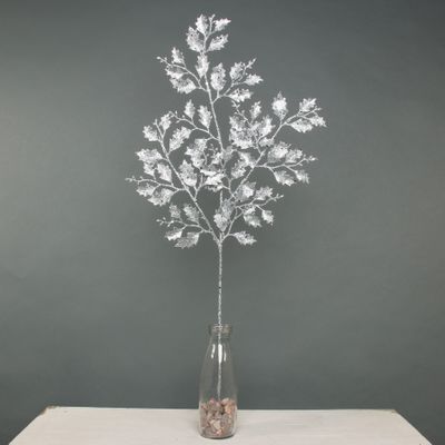 Glitter Holly leaf stem Silver