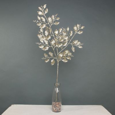 Glitter Holly leaf stem Gold