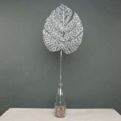 Glitter filigree Monstera Leaf Silver