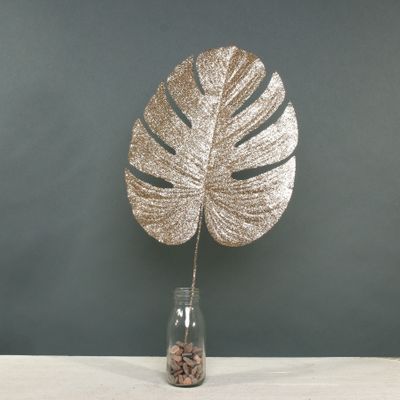 Glitter Monstera leaf Lrg Champagne