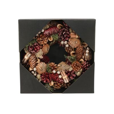 30cm Burgundy Cone/Cinnamon wreath