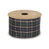 Navy, Green & Gold Checked plaid Ribbon 63mm x 10yds