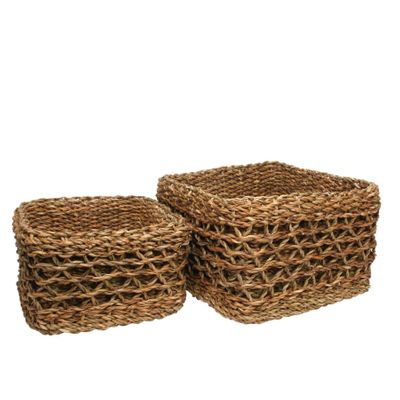 Set of 2 Square Natural Seagrass Baskets with Liner