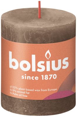 Bolsius Rustic Shine Pillar Candle 80 x 68 - Suede Brown