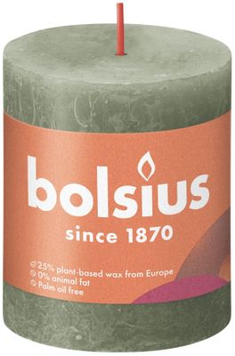 Bolsius Rustic Shine Pillar Candle 80 x 68- Fresh Olive