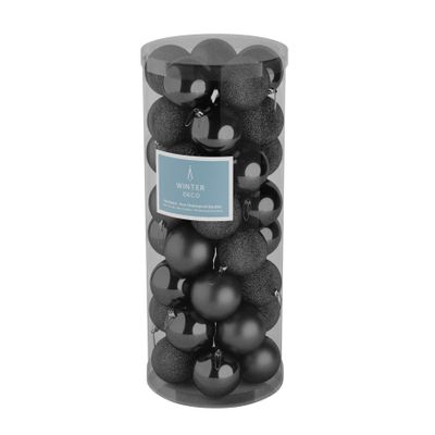 Black 8cm Plastic Ball in tube (matt,shiny,glitter) x 40