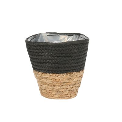 16cm Round Two Tone Seagrass and Black Paper Basket