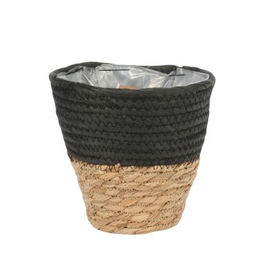 19cm Round Two Tone Seagrass and Black Paper Basket