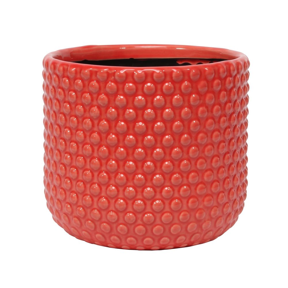 Painted Red Pot with Debossed Dots Stoneware (17x15cm) APAC