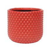 Painted Red Pot with Debossed Dots - Stoneware (17x15cm)