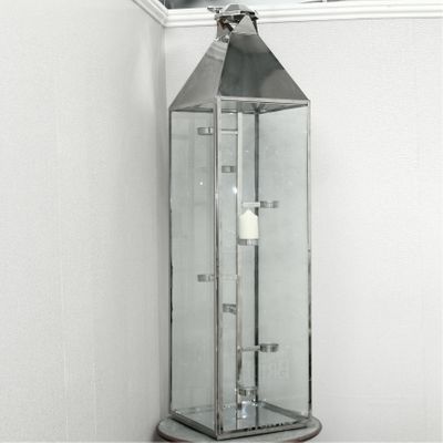 Silver Titan Lantern w/Internal CandleHolders (H160cm x 40cm)