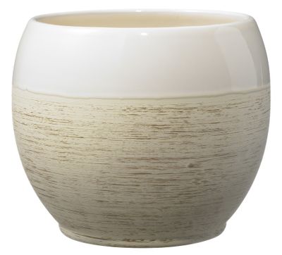Alberta Fashion Ceramic Pot Shiny Cream-Wood Optics Brown (W18 X H16cm)