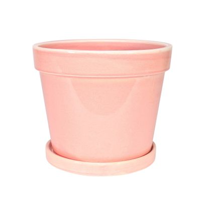 Painted TC Pot with Saucer Vintage Pink-Stoneware (17x15cm)