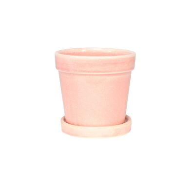 Painted TC Pot with Saucer Vintage Pink-Stoneware (10x10cm)