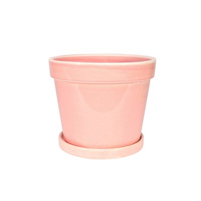 Painted TC Pot with Saucer Vintage Pink-Stoneware (13x11cm)