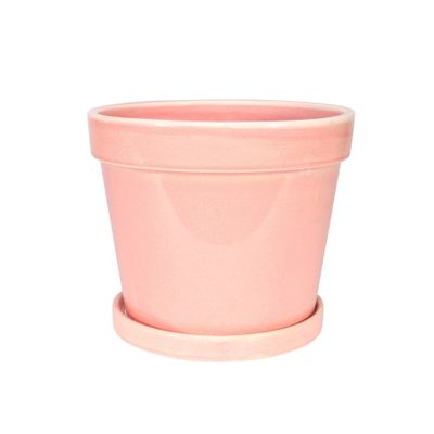 Painted TC Pot with Saucer Vintage Pink-Stoneware (15x13cm)