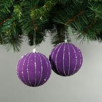 Purple 10cm Velvet Baubles with Glitter