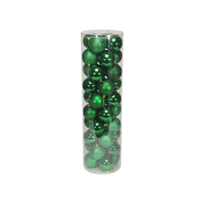 Holiday Green 8cm Plastic Ball in tube (matt,shiny,glitter) x 40