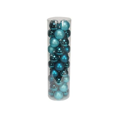 Turquoise 8cm Plastic Ball in tube (matt,shiny,glitter) x 40