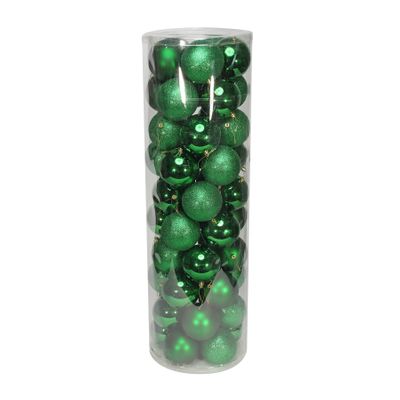 Holiday Green 10cm Plastic Ball in tube (matt,shiny,glitter) x 50