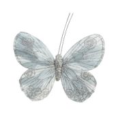 Silver Feather & Glitter Butterfly with clip  9cm x 12 cm/Pk 12