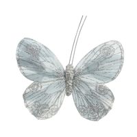 Silver Feather & Glitter Butterfly with clip  9cm x 12 cm/Pk 12