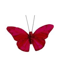 Red Feather & Glitter Butterfly 5cm x 8cm w/clip/Pk 12
