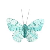 Turquoise Feather & Glitter Butterfly 6cm x 8cm w/clip/Pk 12