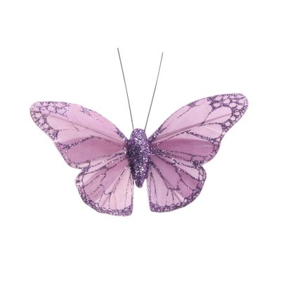Lavender Feather  & Glitter Butterfly 5cm x 8cm w/clip/Pk 12