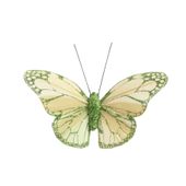 Green Feather & Glitter Butterfly 5cm x 8cm w/clip /Pk 12