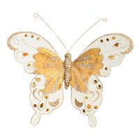  Gold Fabric & Glitter  Butterfly  16cm x 24cm  w/clip / Pk 6