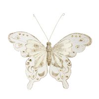 Ivory/ Champagne Fabric & Glitter  Butterfly   16cm x 24cm  w/clip/ Pk 6