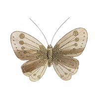 Gold Feather & Glitter Butterfly 8cm x 11.5cm w/clip/ Pk 12