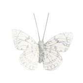 Silver Feather & Glitter Butterfly 6cm x 8cm w/clip/ Pk 12