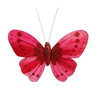 Red Feather & Glitter Butterfly 8cm x 11.5cm w/clip/ Pk 12