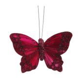  Burgundy Feather & Glitter Butterfly 6cm x 9cm w/clip/ Pk 12