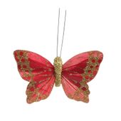 Red/Gold Feather & Glitter Butterfly 6cm x 9cm w/clip/ Pk 12