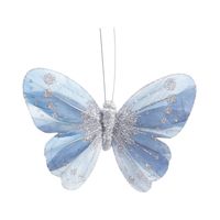  Blue Feather & Glitter Butterfly 8cm x 11.5cm w/clip/ Pk 12
