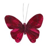 Burgundy Feather & Glitter Butterfly 8cm x 11.5cm w/clip/ Pk 12