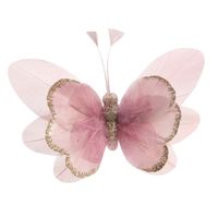 Pink Feather & Glitter Butterfly with clip 9cm x 14cm /Pk 6