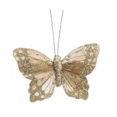 Gold Feather & Glitter Butterfly 6cm x 9cm w/clip/Pk 12